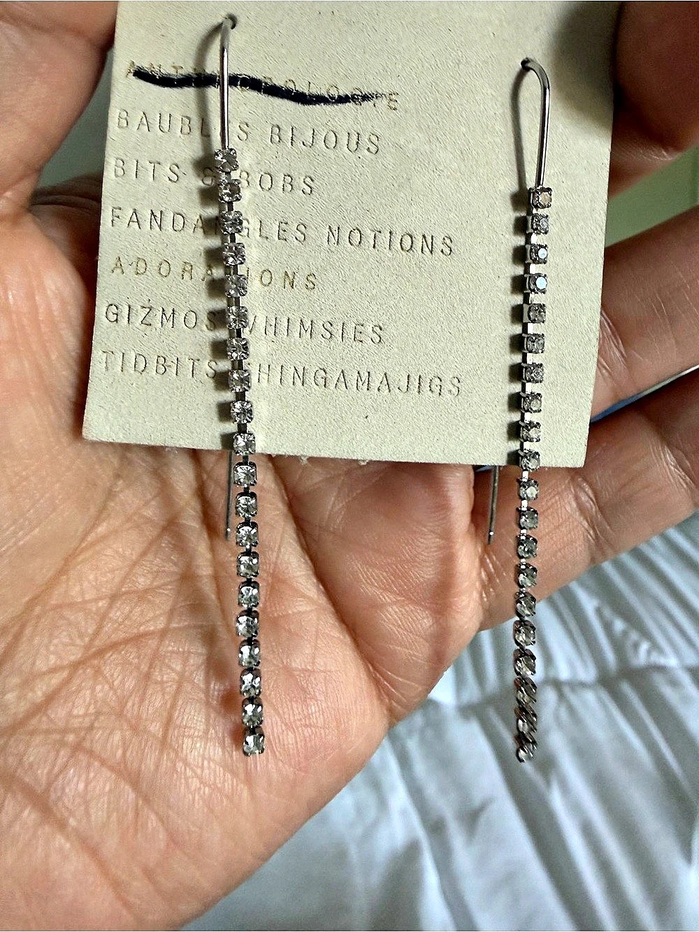Anthropologie Silver-Tone Rhinestone Drop Earrings NWT